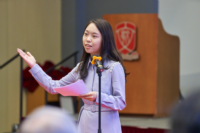 HU Xinrui (Journalism and Communication/Year 3) delivered a speech on behalf of the scholarship recipients and mentees.